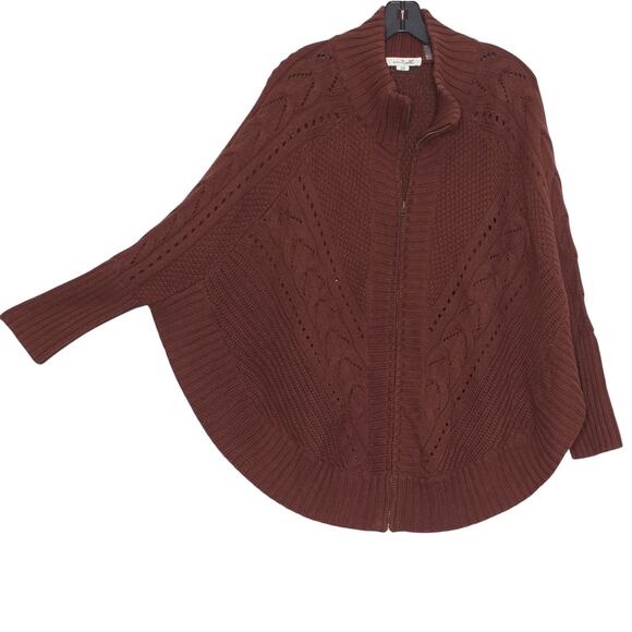 Simply Noelle Poncho Cable Knit Oversized Chunky Cozy Minimalist Full Zip S/M - Picture 6 of 6